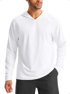 Soothfeel Men's White Long Sleeve Pullover Drawstring Sweatshirt Hoodies
